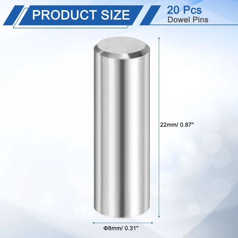 20 Pcs 8 mm x 22 mm Dowel Pins 316L Stainless Steel Shelf Support Peg Pin