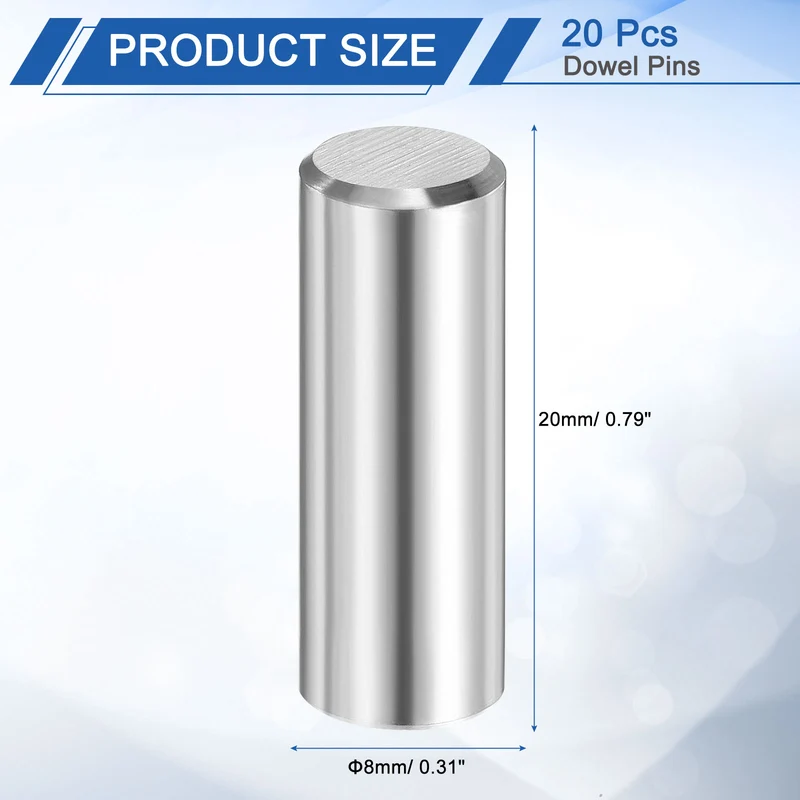 20Pcs 8mm x 20mm Dowel Pins 316L Stainless Steel Shelf Support Peg Pin