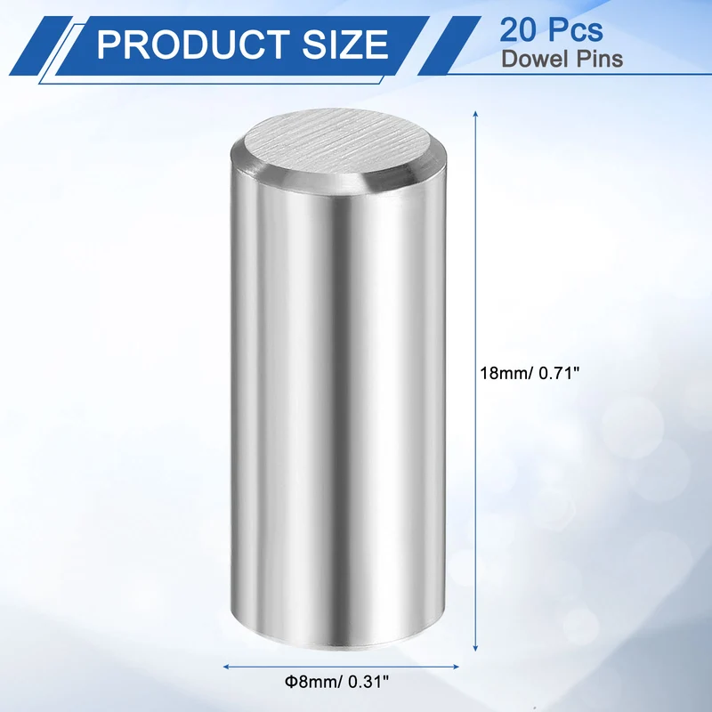 20 Pcs 8 mm x 18 mm Dowel Pins 316L Stainless Steel Shelf Support Peg Pin