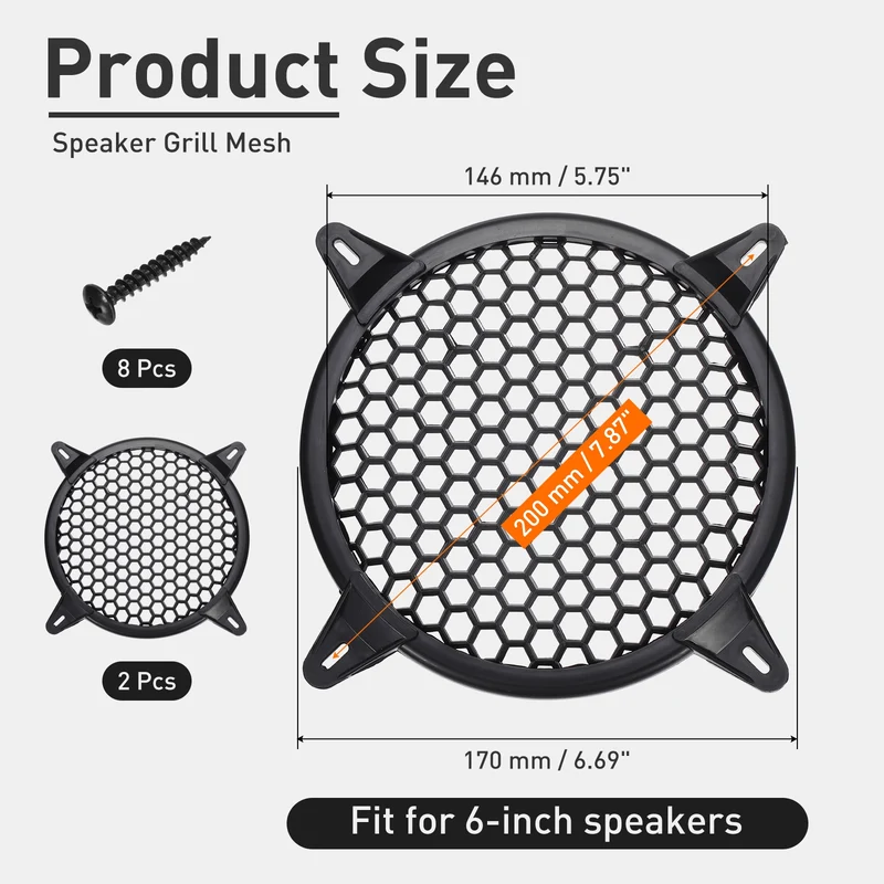 2 Pcs 6 Inch Speaker Grill Plastic Subwoofer Mesh Cover Black