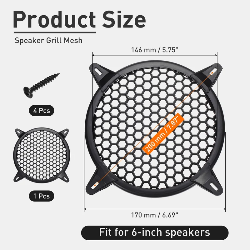 6 Inch Speaker Grill Plastic Subwoofer Mesh Cover Black