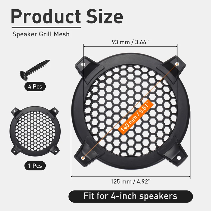 4 Inch Speaker Grill Plastic Subwoofer Mesh Cover Black