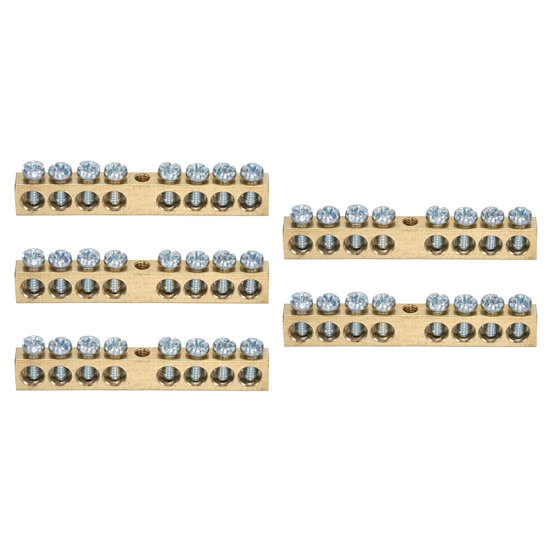 5 Pcs Terminal Ground Bar, 8 Positions M4 60.8x6x9mm Screw Block Barrier Brass