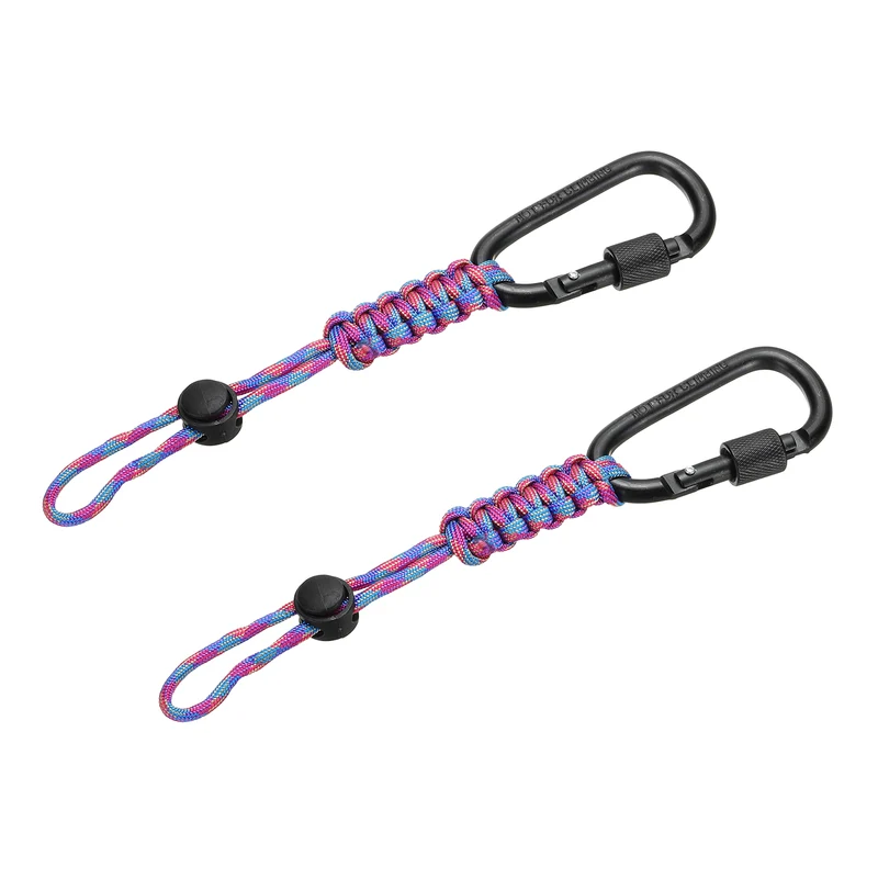 2 Pcs Paracord Keychain Carabiner Clip D Ring Hook, Powder Blue Camouflage