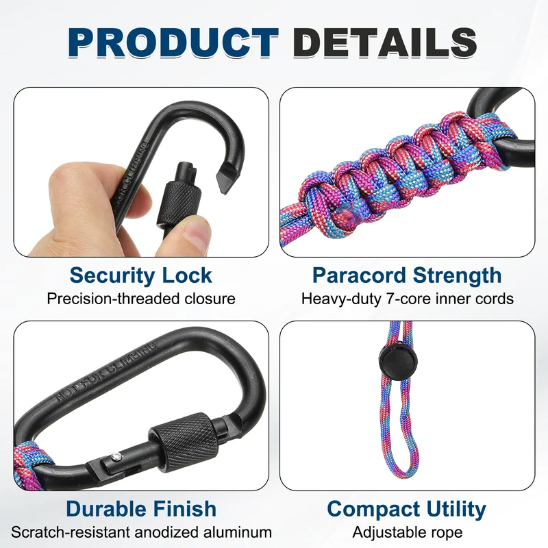 2 Pcs Paracord Keychain Carabiner Clip D Ring Hook, Powder Blue Camouflage