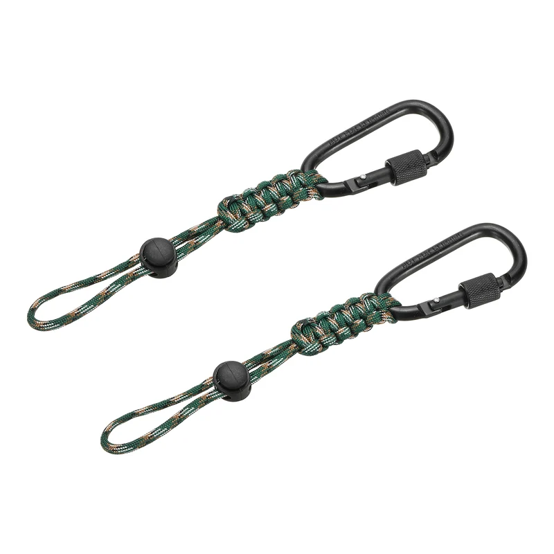 2 Pcs Paracord Keychain Carabiner Clip D Ring Hook, Dark Dark Green Camouflage