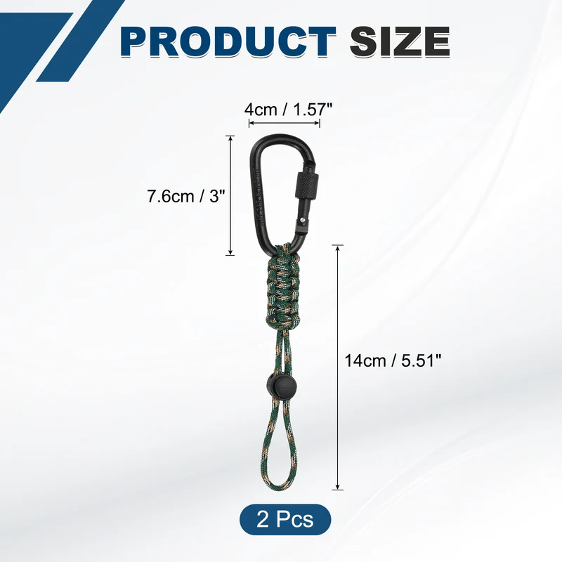 2 Pcs Paracord Keychain Carabiner Clip D Ring Hook, Dark Dark Green Camouflage