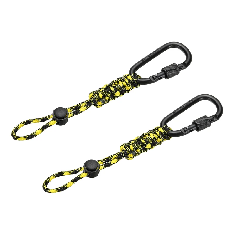 2 Pcs Paracord Keychain Carabiner Clip D Ring Hook, Yellow Black Camouflage