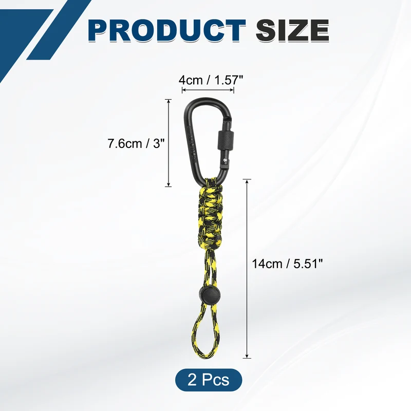 2 Pcs Paracord Keychain Carabiner Clip D Ring Hook, Yellow Black Camouflage