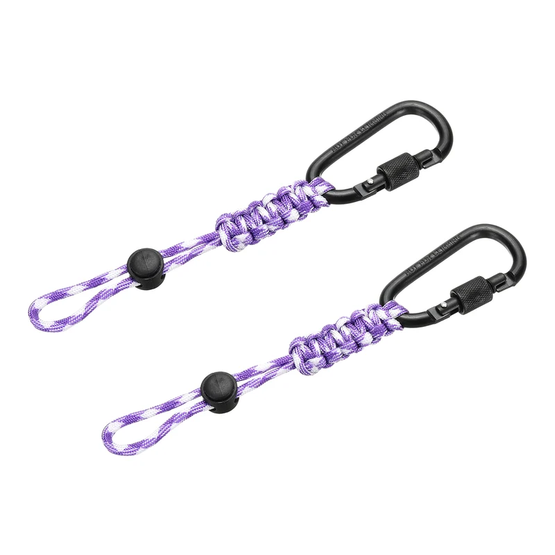 2 Pcs Paracord Keychain Carabiner Clip D Ring Hook, Purple White Camouflage