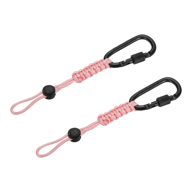 2 Pcs Paracord Keychain Carabiner Clip D Ring Hook, Light Pink