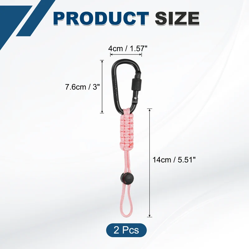 2 Pcs Paracord Keychain Carabiner Clip D Ring Hook, Light Pink