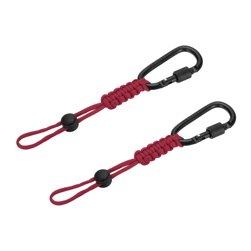 2 Pcs Paracord Keychain Carabiner Clip D Ring Hook, Burgundy