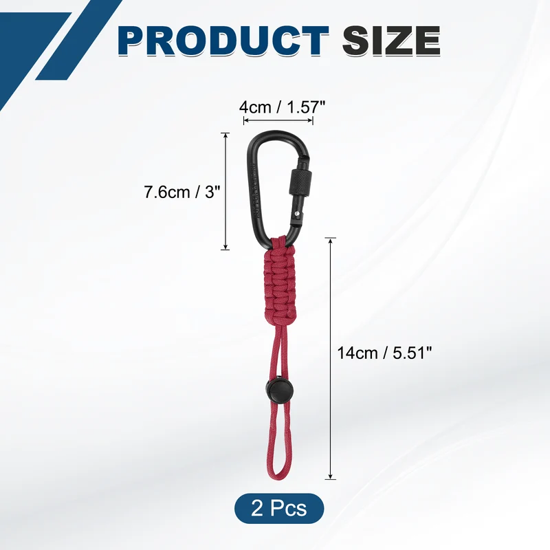 2 Pcs Paracord Keychain Carabiner Clip D Ring Hook, Burgundy