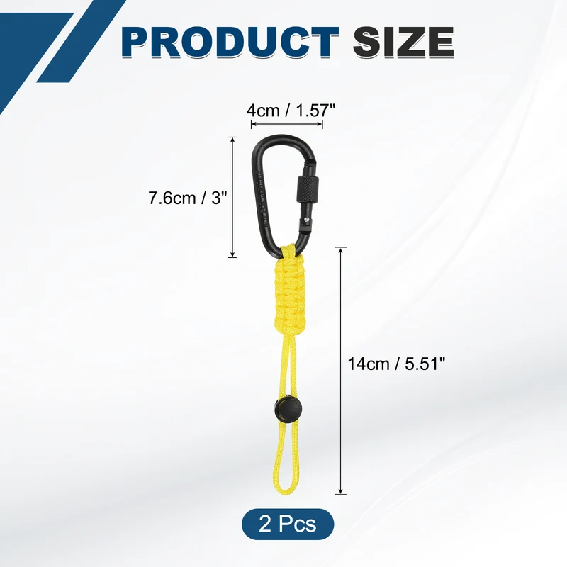 2 Pcs Paracord Keychain Carabiner Clip D Ring Hook, Yellow