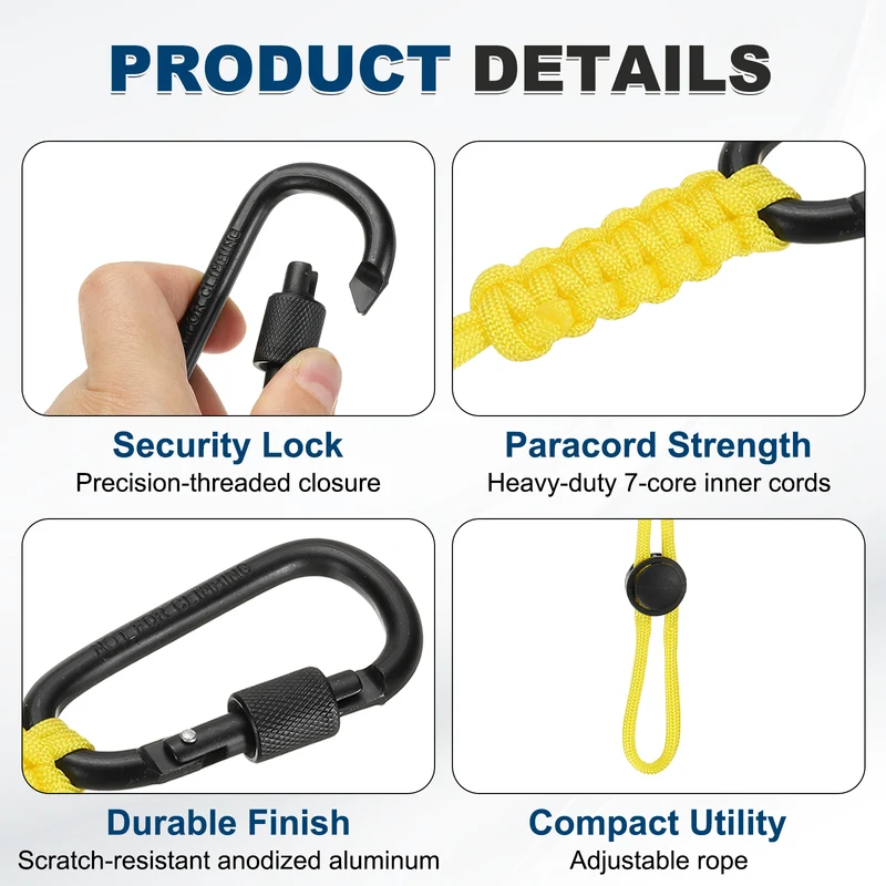 2 Pcs Paracord Keychain Carabiner Clip D Ring Hook, Yellow