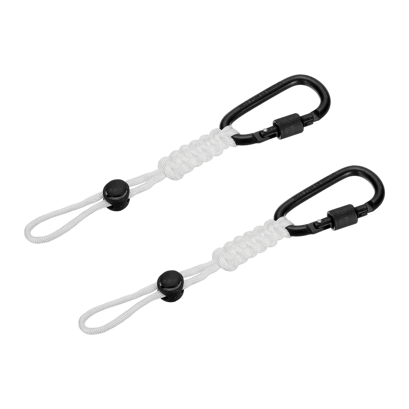 2 Pcs Paracord Keychain Carabiner Clip D Ring Hook, White
