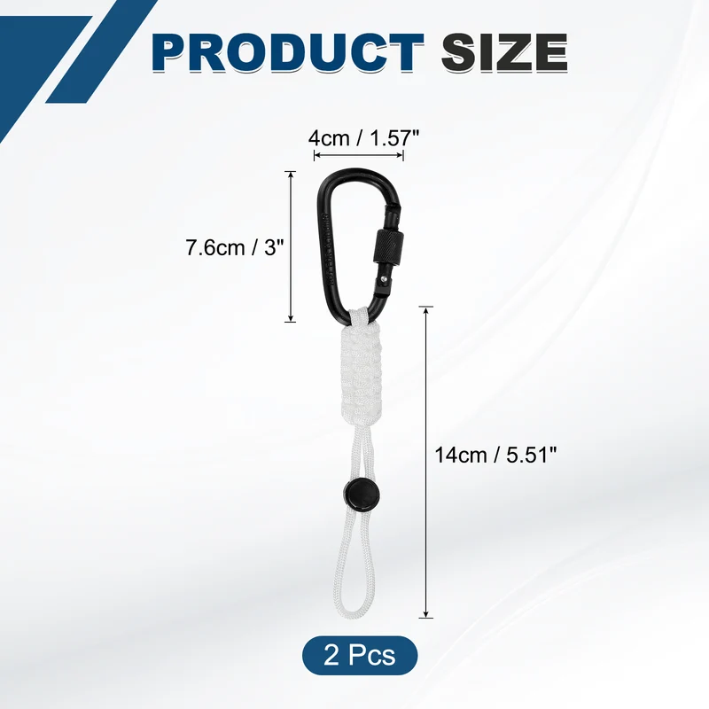 2 Pcs Paracord Keychain Carabiner Clip D Ring Hook, White