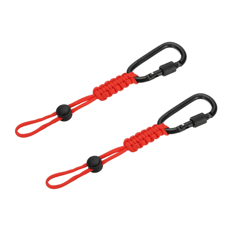 2 Pcs Paracord Keychain Carabiner Clip D Ring Hook, Red