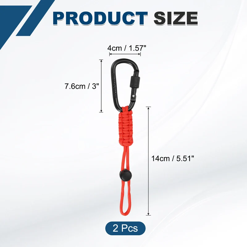 2 Pcs Paracord Keychain Carabiner Clip D Ring Hook, Red