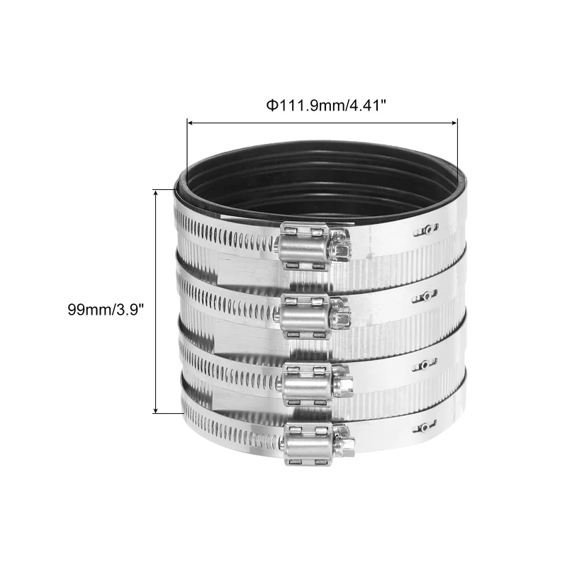 Hose Clamp, 111.9mm Stainless Steel Pipe Connector for PVC and Metal Pipes