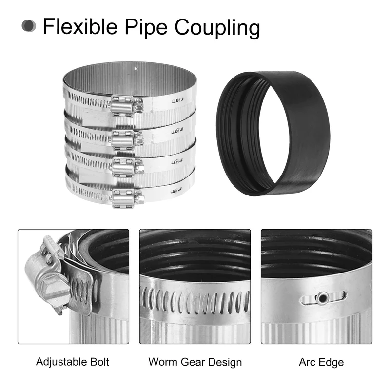 Hose Clamp, 111.9mm Stainless Steel Pipe Connector for PVC and Metal Pipes