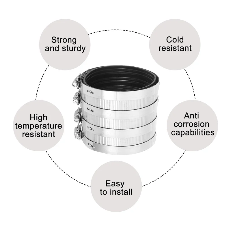 Hose Clamp, 111.9mm Stainless Steel Pipe Connector for PVC and Metal Pipes