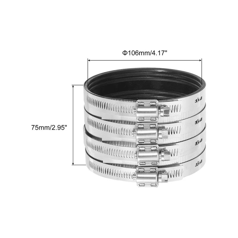 Hose Clamp, 106mm Stainless Steel Pipe Connector for PVC and Metal Pipes