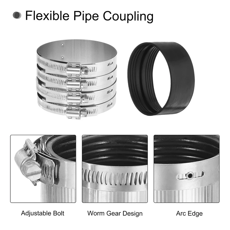Hose Clamp, 106mm Stainless Steel Pipe Connector for PVC and Metal Pipes
