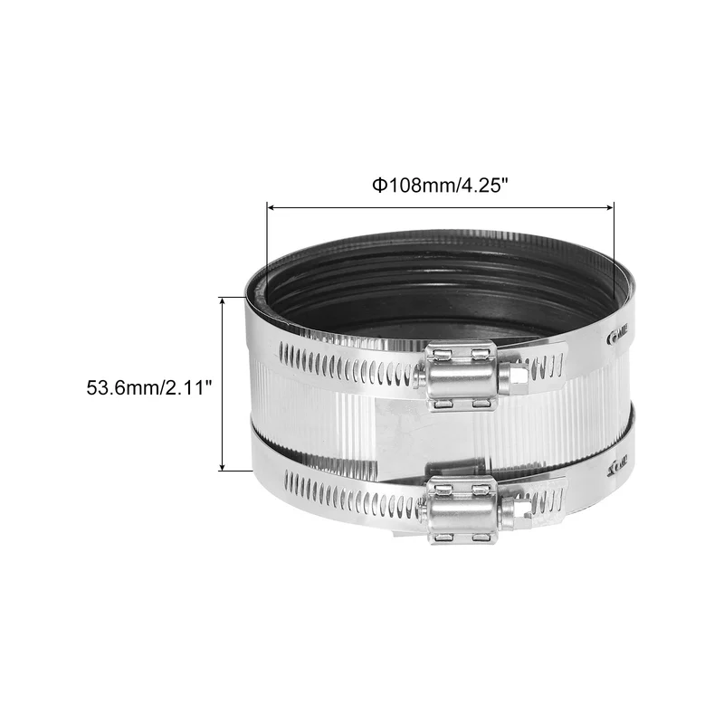 Hose Clamp, 108mm Stainless Steel Pipe Connector for PVC and Metal Pipes