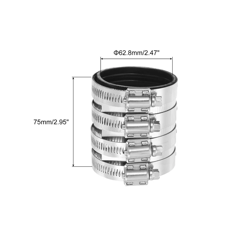 Hose Clamp, 62.8mm Stainless Steel Pipe Connector for PVC and Metal Pipes