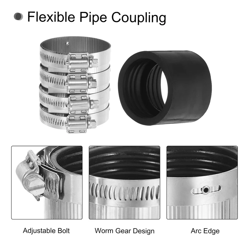 Hose Clamp, 62.8mm Stainless Steel Pipe Connector for PVC and Metal Pipes