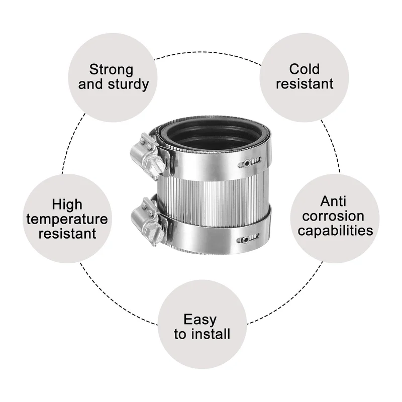 Hose Clamp, 48mm Stainless Steel Pipe Connector for Plastic and Metal Pipes
