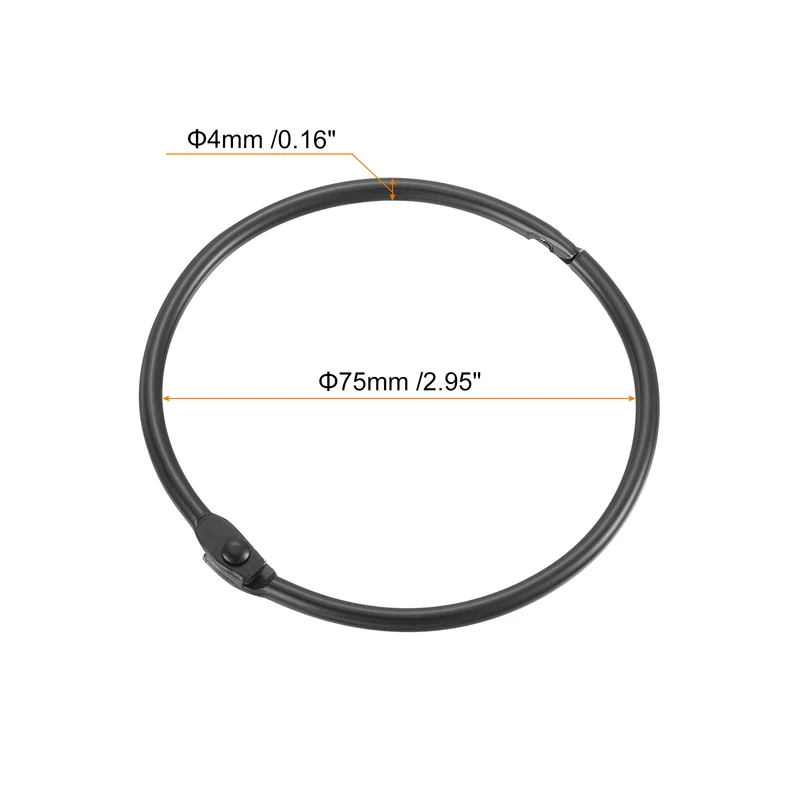 15pcs Shower Curtain Rings 3 Inch Loose Leaf Binder Rings (Black)