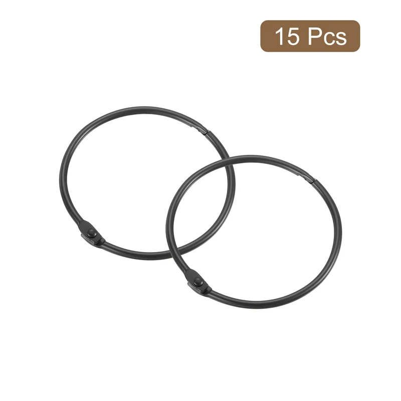 15pcs Shower Curtain Rings 3 Inch Loose Leaf Binder Rings (Black)