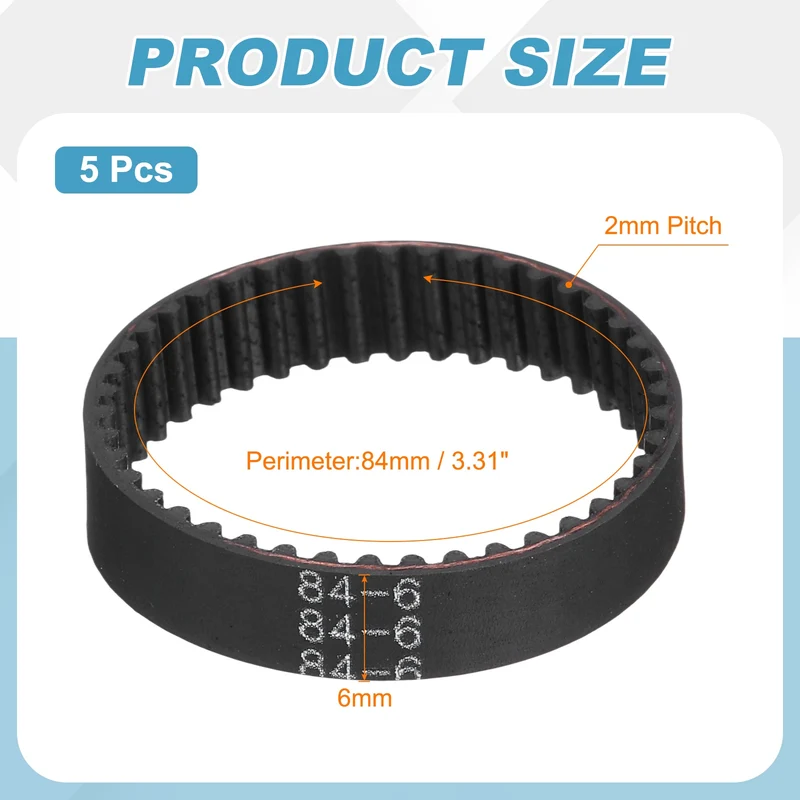 84mm GT-2 Timing Belt, 5pcs 6mm Width 2mm Pitch 3D Printing Closed Loop, Black