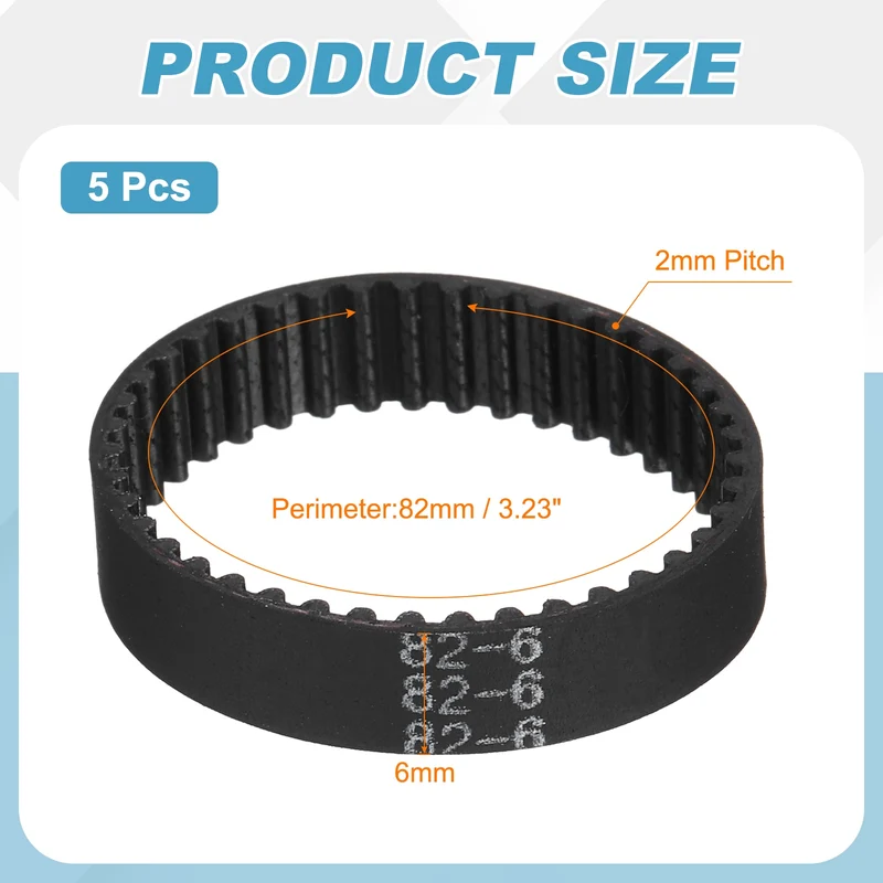 82mm GT-2 Timing Belt, 5pcs 6mm Width 2mm Pitch 3D Printing Closed Loop, Black