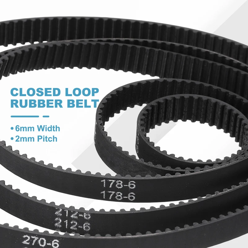 82mm GT-2 Timing Belt, 5pcs 6mm Width 2mm Pitch 3D Printing Closed Loop, Black