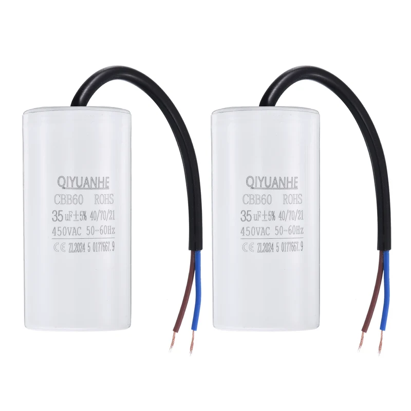 2Pcs CBB60 35uf Running Capacitor 450VAC 50/60Hz 100x50mm