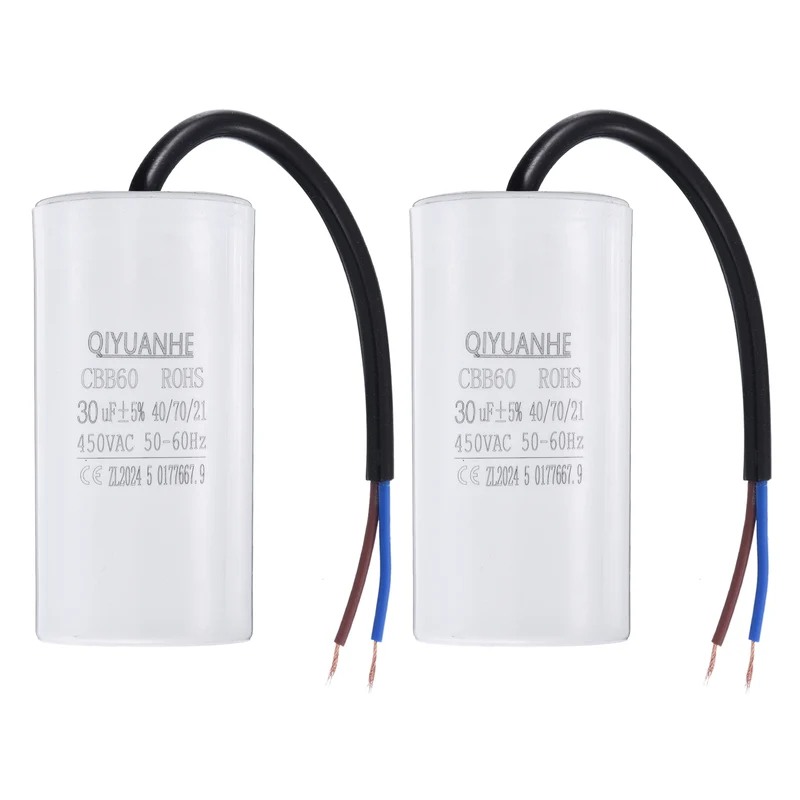 2Pcs CBB60 30uf Running Capacitor 450VAC 50/60Hz 100x50mm