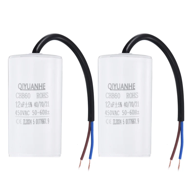 2Pcs CBB60 12uf Running Capacitor 450VAC 50/60Hz 66x35mm
