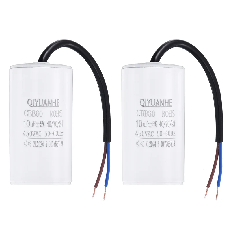 2Pcs CBB60 10uf Running Capacitor 450VAC 50/60Hz 66x35mm