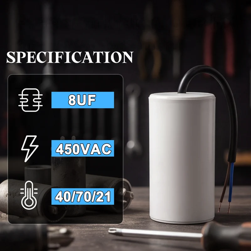 2Pcs CBB60 8uf Running Capacitor 450VAC 50/60Hz 66x35mm