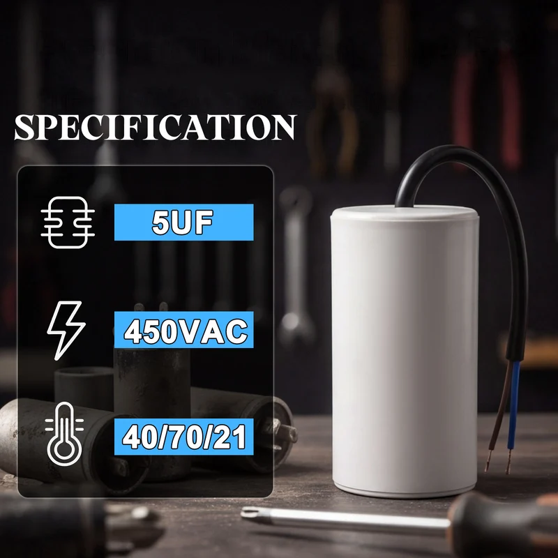 2Pcs CBB60 5uf Running Capacitor 450VAC 50/60Hz 66x35mm