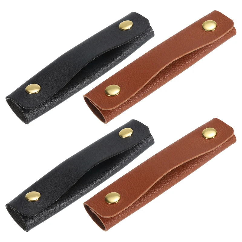 4Pcs Handbag Handle Wrap Covers, PU Leather Luggage Grip Protector for Suitcases, Shopping Bag (13x10cm, Dark Brown, Black)