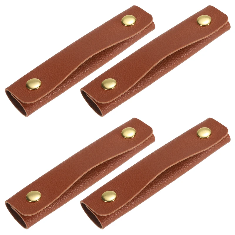 4Pcs PU Leather Luggage Handbag Handle Wrap Covers (Dark Brown)