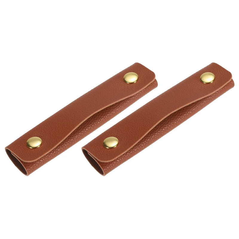 2Pcs PU Leather Luggage Handbag Handle Wrap Covers (Dark Brown)