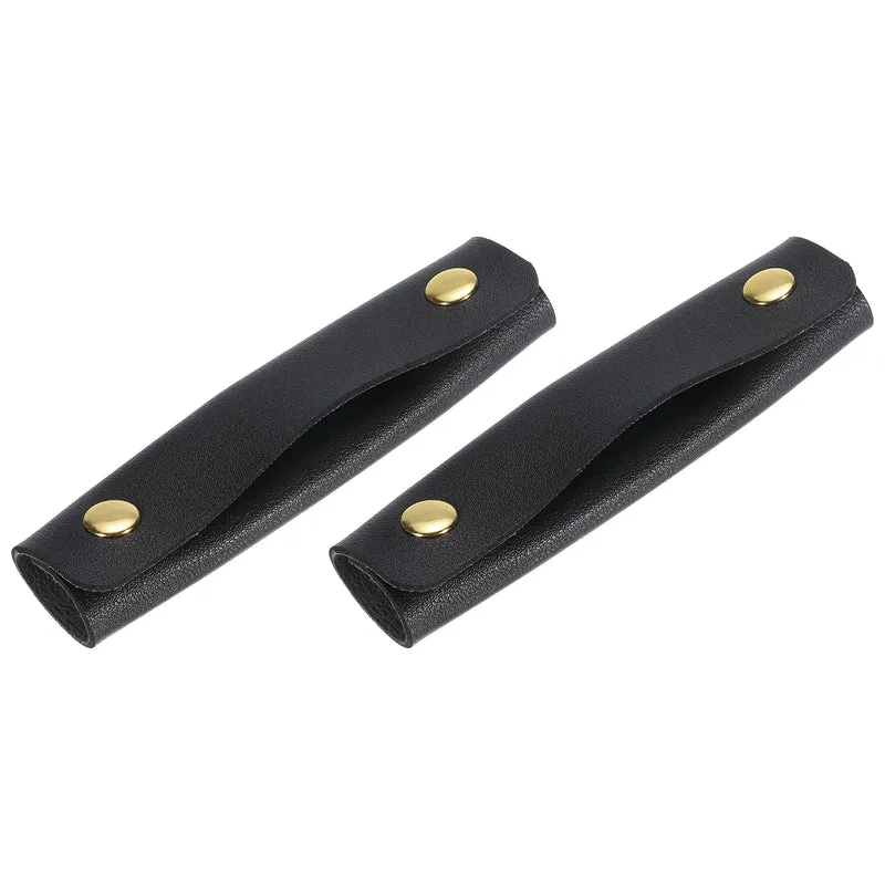 2Pcs PU Leather Luggage Handbag Handle Wrap Covers (Black)