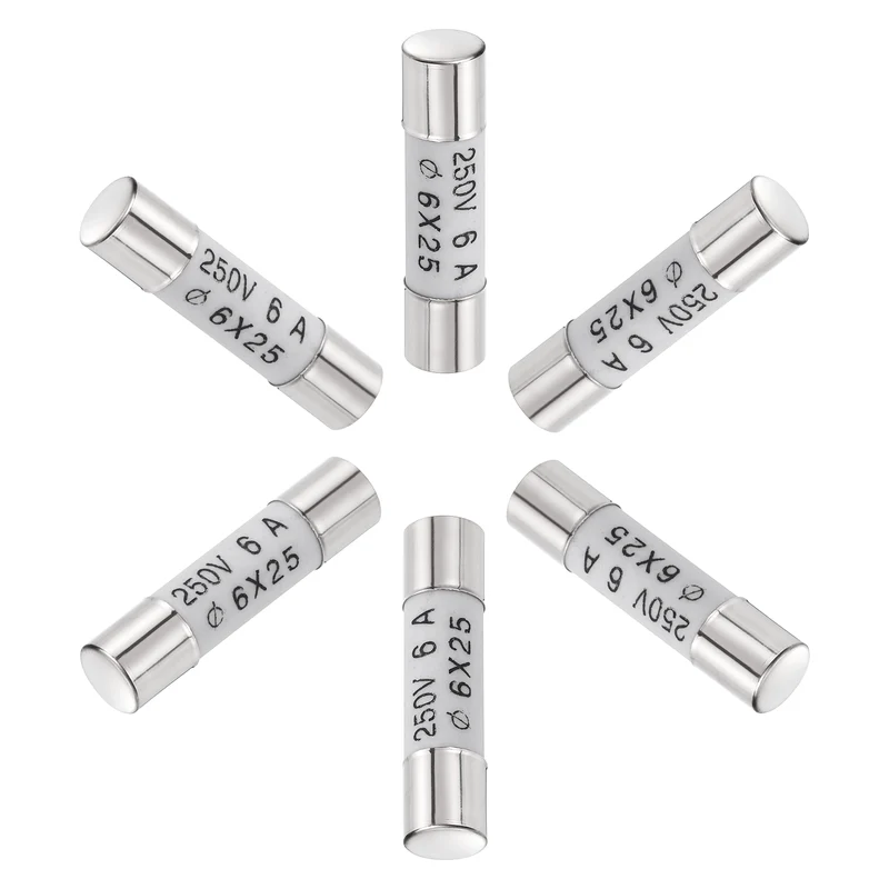 6 Pcs Ceramic Cartridge Fuse 6A 250V 0.24"x0.98" Silver White, for Appliance