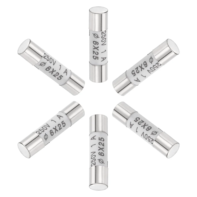 6 Pcs Ceramic Cartridge Fuse 1A 250V 0.24"x0.98" Silver White, for Appliance